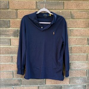 Ralph Lauren Classic Fit Navy Long Sleeve Soft Cotton Polo Shirt Size SP